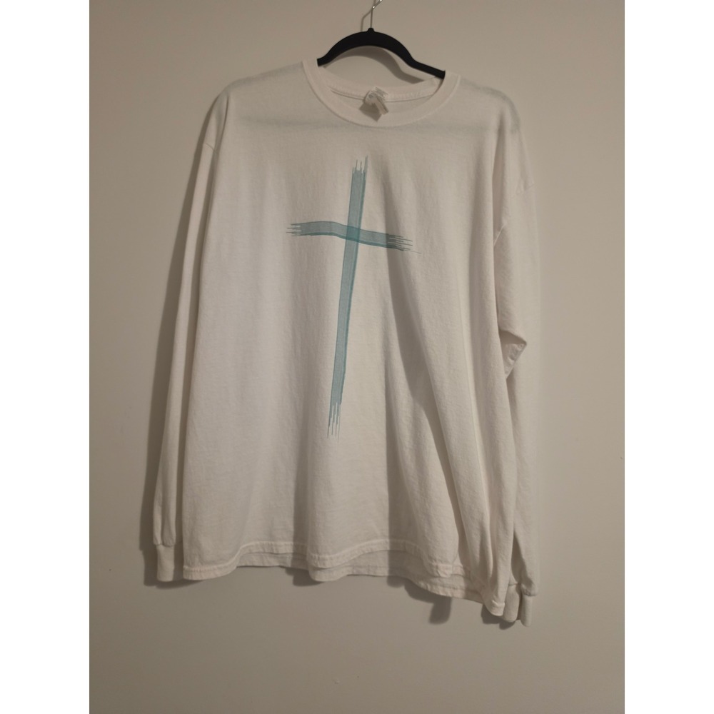 Gildan Arise Cross T-Shirt Mens XL White Cotton Long Sleeve Christian Band Tee